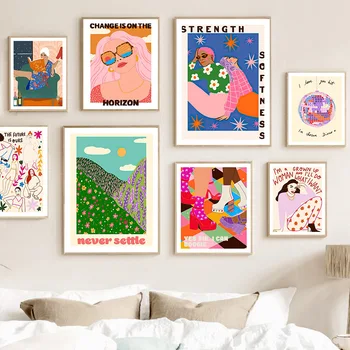 Feminism Tüdruk Flower Disco Värviline Süda Seina Art Lõuend Maali Nordic Plakatid Ja Pildid Seina Pilte Elutuba Decor