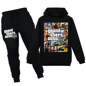 Grand Theft Auto V (GTA 5 Lapsed Hupparit Püksid 2tk Komplekti Pika Varrukaga Pullover Poistele Dressipluus Teismeliste Tüdrukute Riided 12 14 Aastat