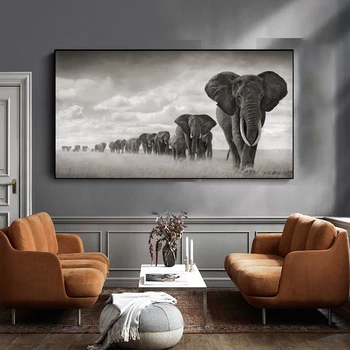 Suured Must-valge Aafrika Elevandid Loomade Lõuendile Maali Skandinaavia Plakatid, Prindid Seina Art Pilte elutuba